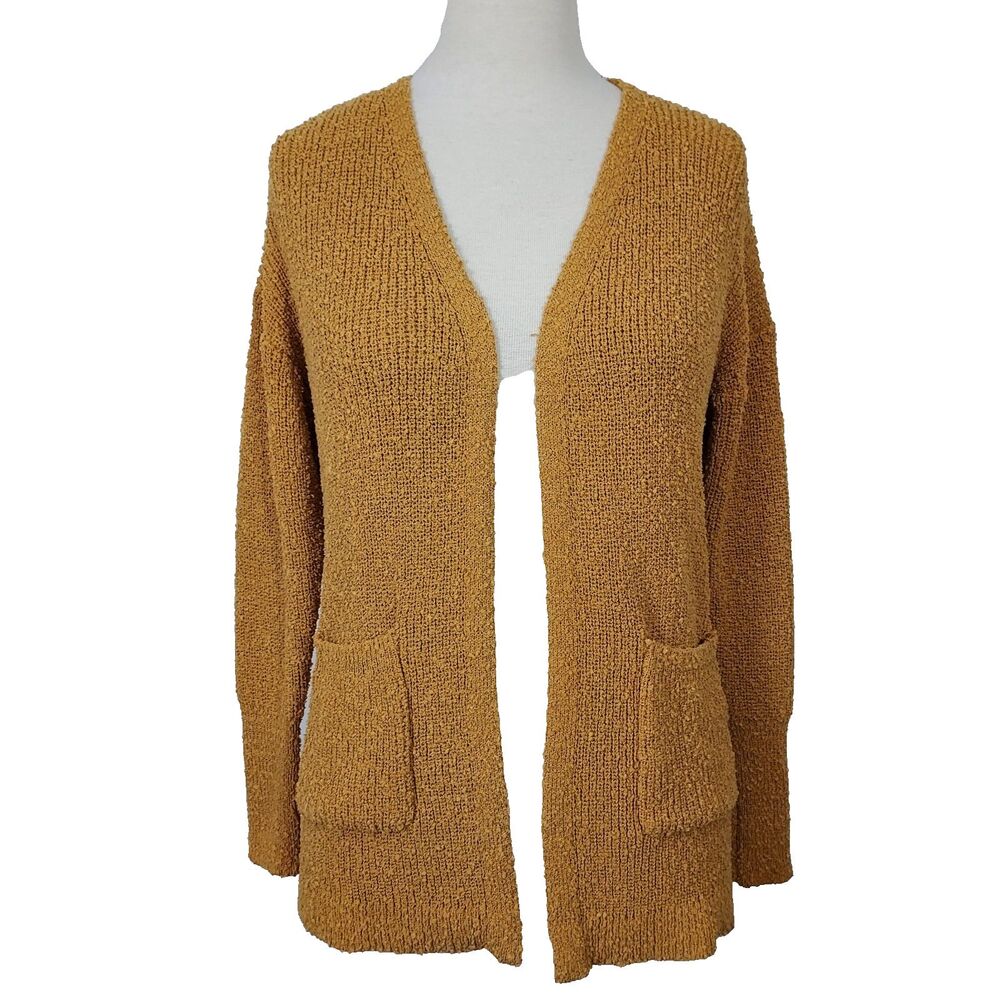 Rachel Zoe Womens Size M Cardigan Sweater Pockets Mustard Yellow Open Front